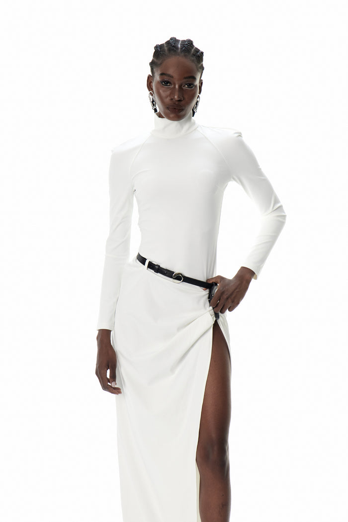 Cree Long Sleeve Ruch Split Maxi Dress