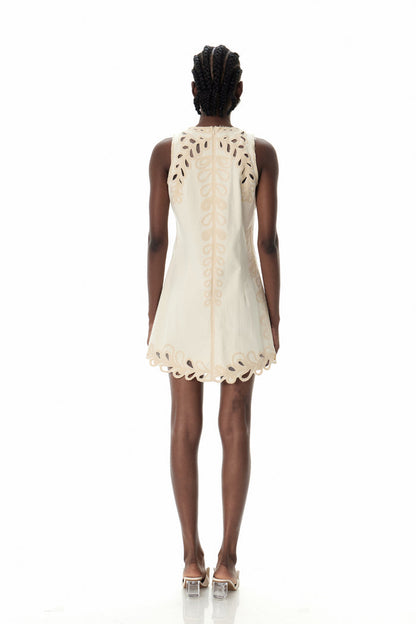 Crescencia Embroidered Cutout Sleeveless Mini Dress