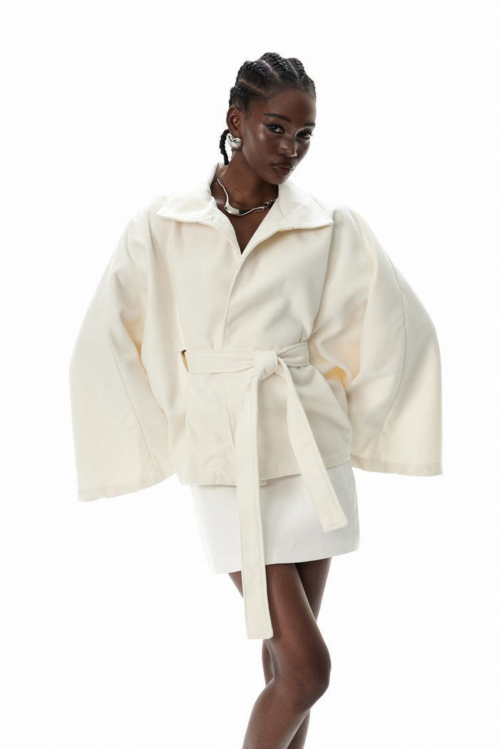 Crescentia Stand Collar Jacket In Beige