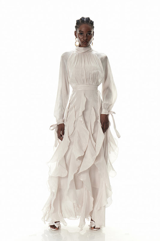 Criseyde Ruffle Ruch Maxi Dress