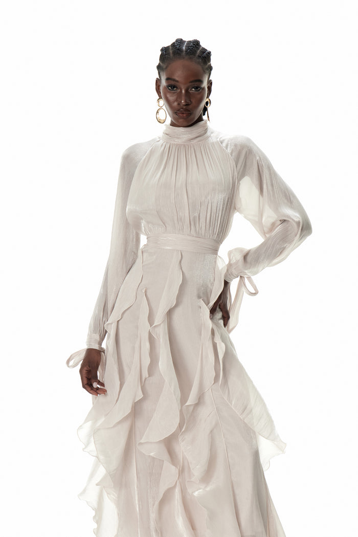 Criseyde Ruffle Ruch Maxi Dress