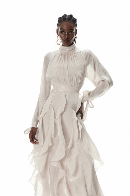 Criseyde Ruffle Ruch Maxi Dress