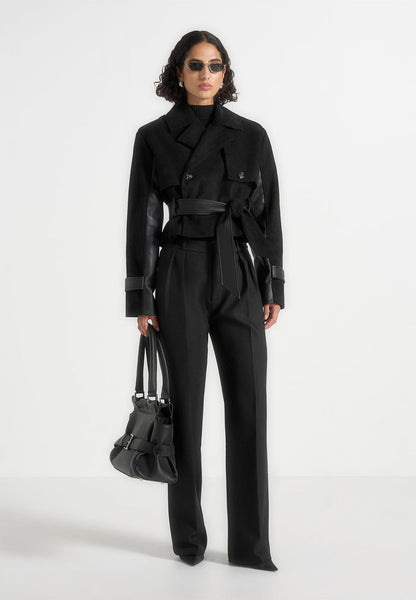 Cropped Gabardine Trench Coat With Belt