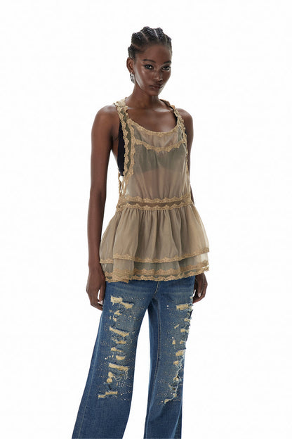 Cyneburg Lace Mesh Mini Dress
