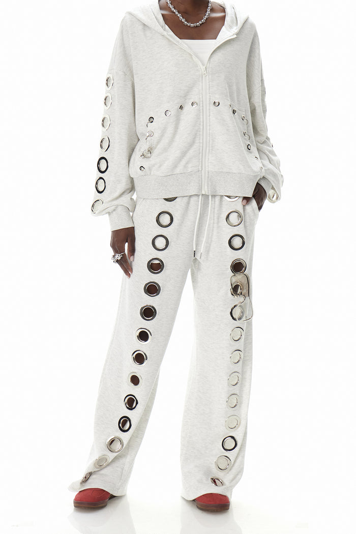 Daniyal Eyelet Straight Pants In White