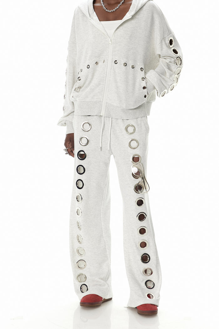 Daniyal Eyelet Straight Pants In White