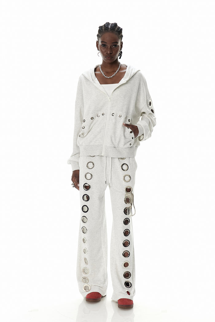 Daniyal Eyelet Straight Pants In White