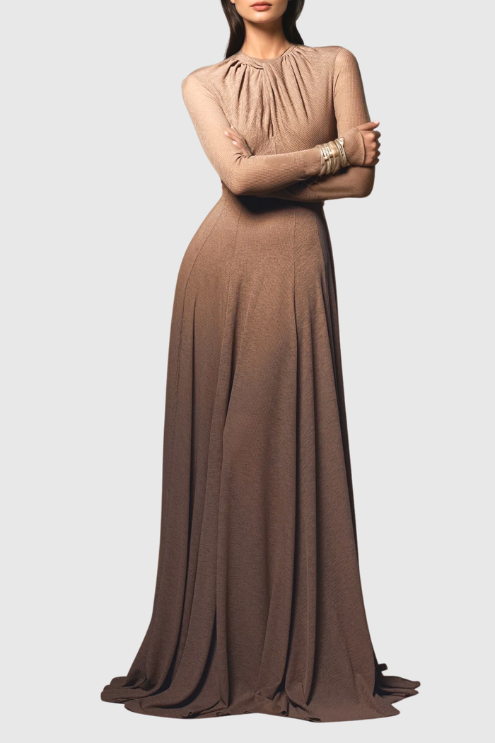 Dany Twist Long Sleeve Maxi Dress In Brown