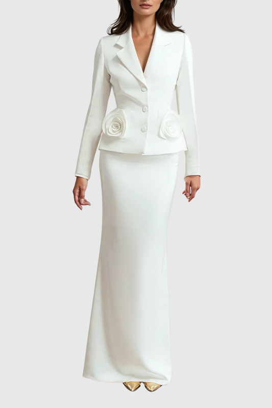 Davena Flower Lapel Skirt Set