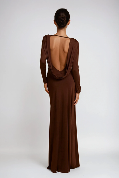Daveth Plunge Backless Ruch Maxi Dress