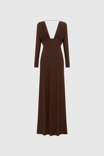 Daveth Plunge Backless Ruch Maxi Dress