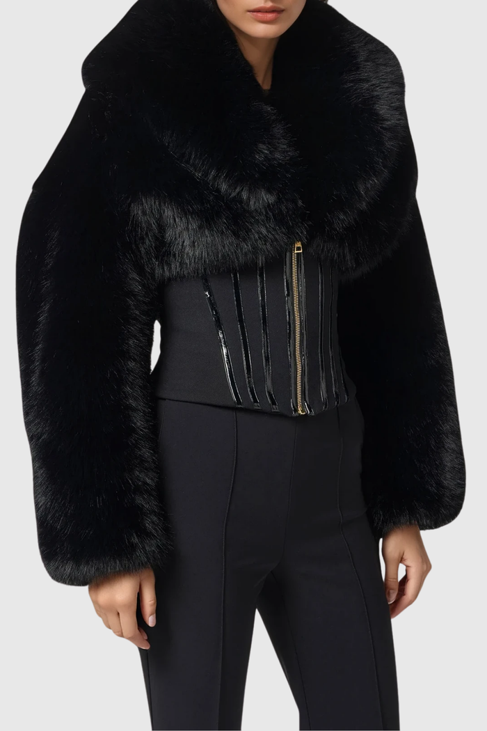 Davin Lapel Corset Faux Fur Jacket