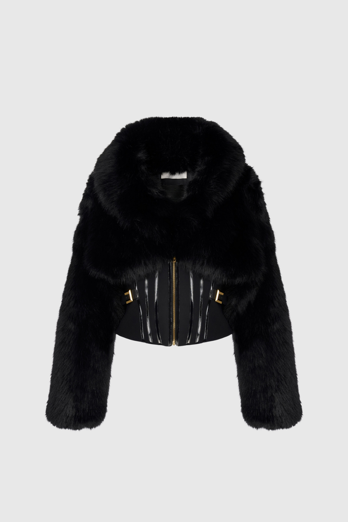 Davin Lapel Corset Faux Fur Jacket