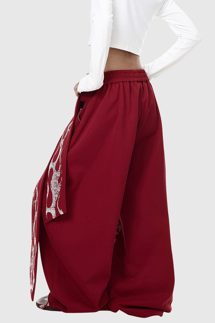 Deedee Tie Up Print Baggy Pants In Red