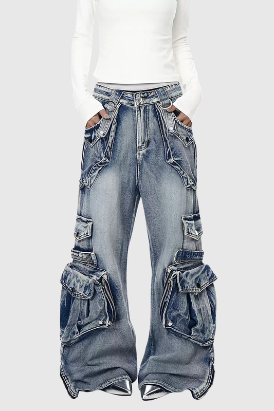 Deepa Pocket Bleached Jeans In Blue