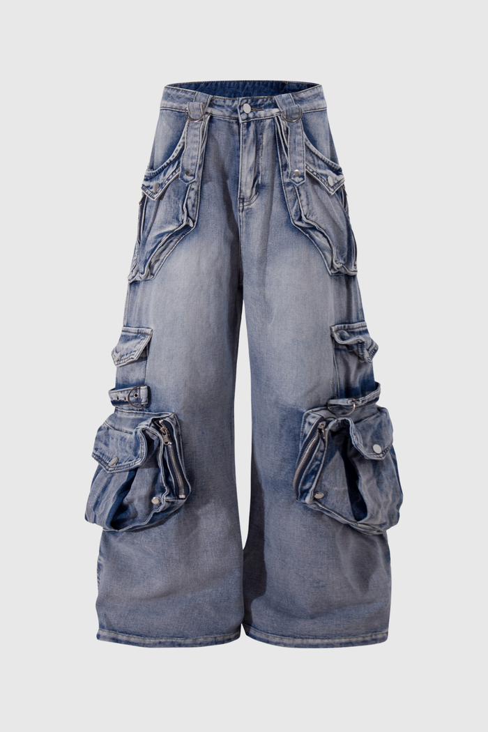 Deepa Pocket Bleached Jeans In Blue