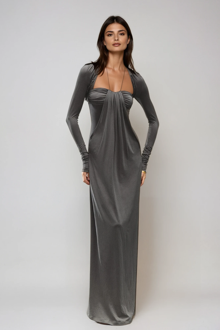 Delaiah Halter Neck Ruch Maxi Dress