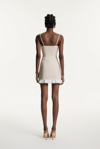 Dyrthis Spaghetti Lace Up Ruffle Mini Dress