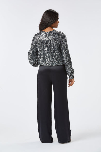 ELSIE WRAP SEQUIN BLOUSE (GREY)