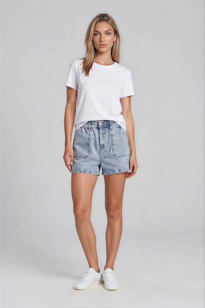 Eva Paperbag Denim Shorts - Light Blue
