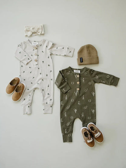 Floral Long Sleeve Button Romper