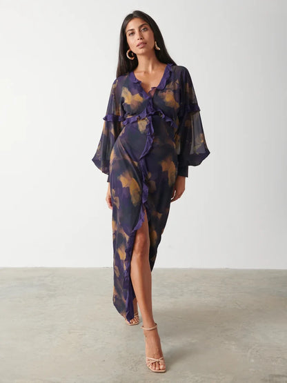 FRANCESCA FRILL MAXI DRESS (AMETHYST)