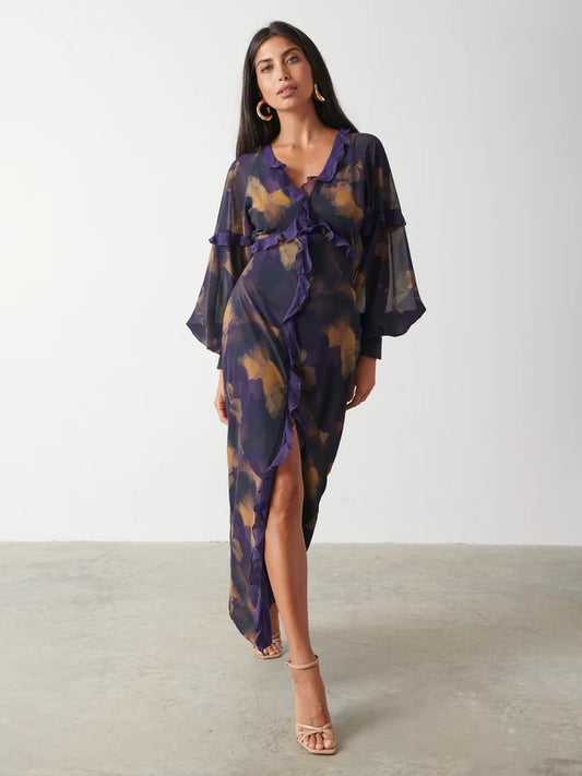 FRANCESCA FRILL MAXI DRESS (AMETHYST)