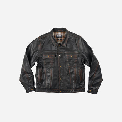 Frizmworks Cowhide Storm Trucker Jacket - Washed Brown