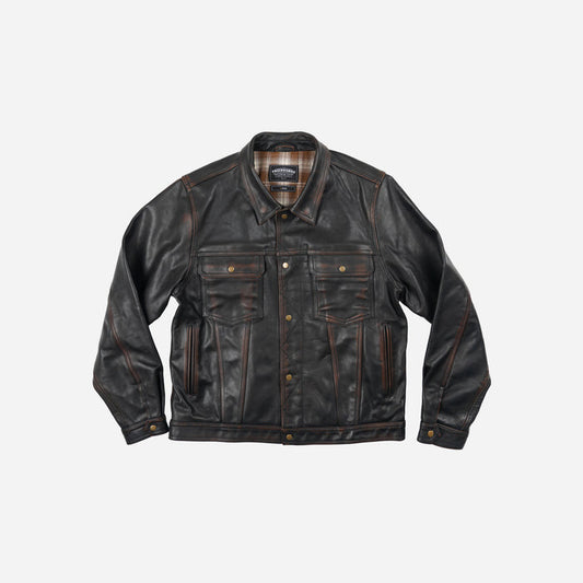 Frizmworks Cowhide Storm Trucker Jacket - Washed Brown