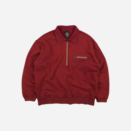 Frizmworks Vintage Dyeing Half Zip Sweat - Vintage Red