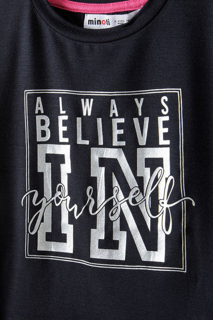 Cropped Sports T-shirt, Believe Print, Black - 3