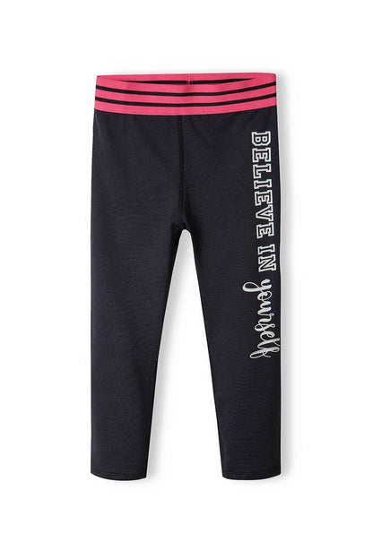 Sport Leggings Black Pink Waistband Slogan - 2