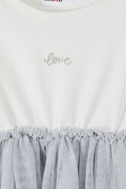 Long Sleeve Dress, Glitter Love, Cream Grey Mesh - 4