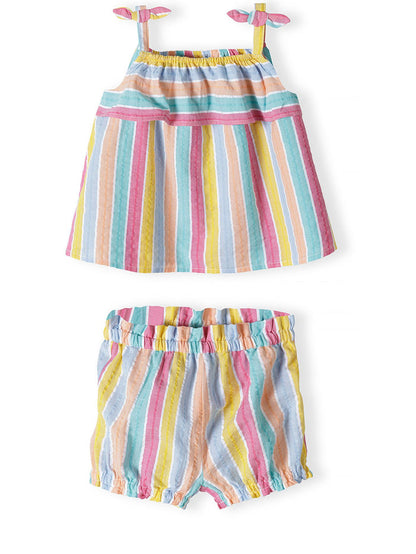 Strappy Top & Shorts Set, Rainbow Stripes, Bow Detail - 2