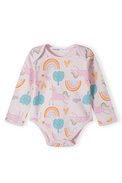Long Sleeve Bodysuits 4-Pack, Rainbow Unicorn Print, Pink Teal - 3