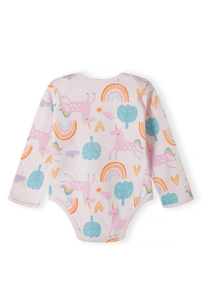 Long Sleeve Bodysuits 4-Pack, Rainbow Unicorn Print, Pink Teal - 4