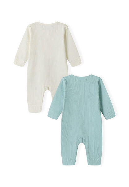 Ribbed Rompers 2-Pack, Cream & Sage Green - 2