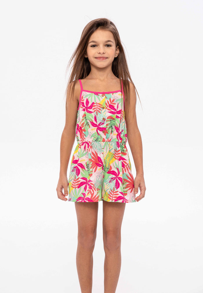 Playsuit Tropical Print, Pink Green, Straps - 1