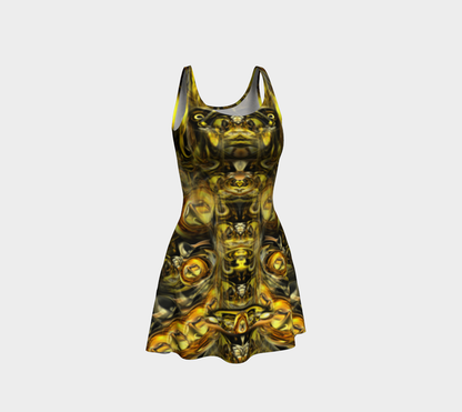 Golden Alien Fitted Flare Dress
