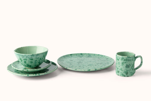 GREEN ON GREEN SPLATTERWARE DINNERWARE