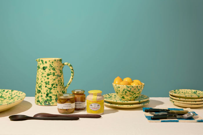 GREEN ON YELLOW SPLATTERWARE DINNERWARE