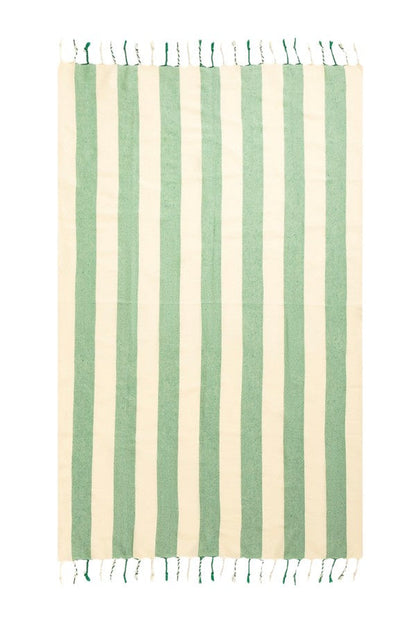 Green Striped Cotton Turkish Beach Towel