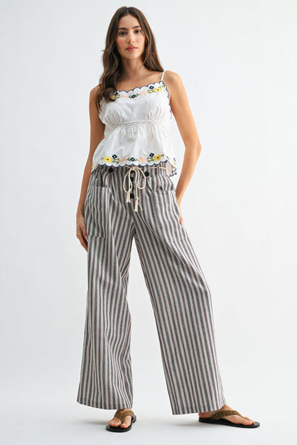 Greta Wide Leg Pants With Drawstring