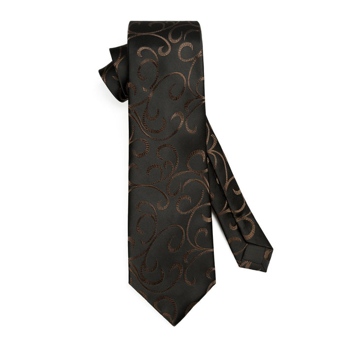 Paisley Tie Handkerchief Set - A25-BLACK/BROWN