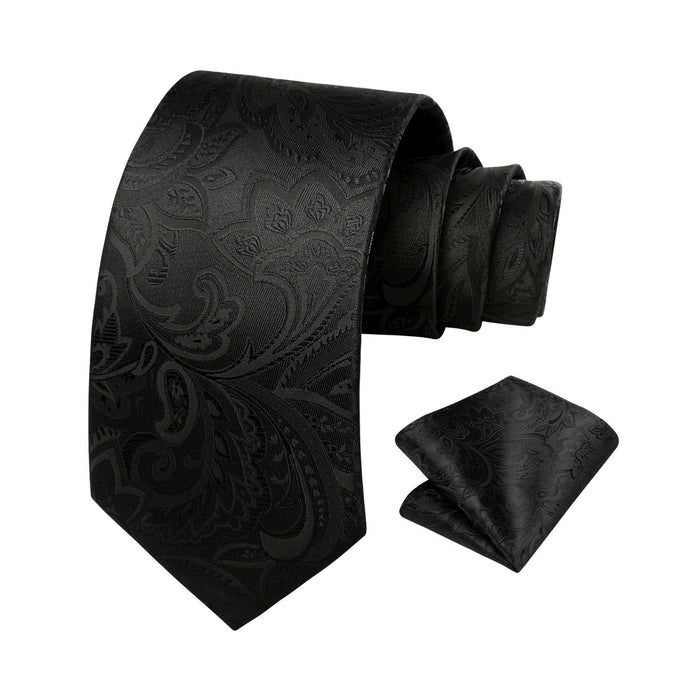 Floral 3.4 inch Tie Handkerchief Set - 10-BLACK