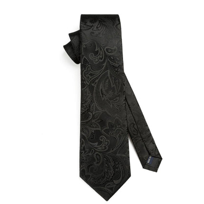 Floral 3.4 inch Tie Handkerchief Set - 10-BLACK
