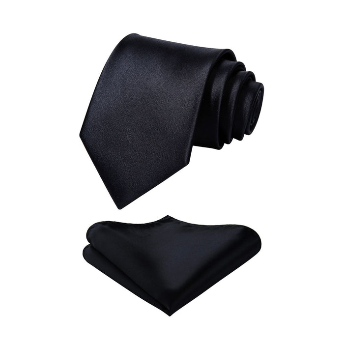 Solid Tie Handkerchief Set - BLACK