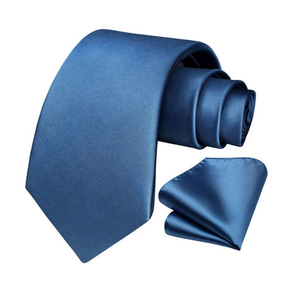 Solid Tie Handkerchief Set - BLUE ASHES