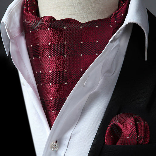 Plaid Ascot Handkerchief Set - B-BURGUNDY PLAID