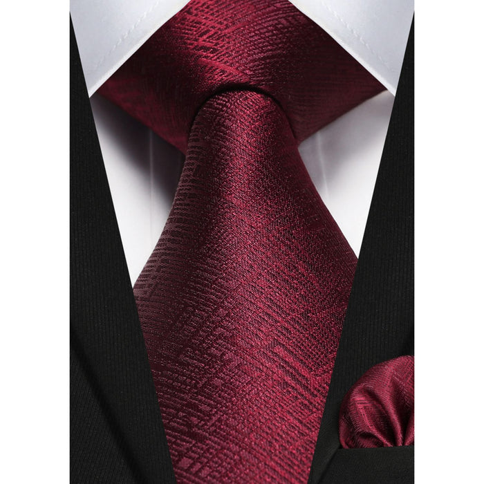 Houndstooth Tie Handkerchief Set - B-06 BURGUNGY 3